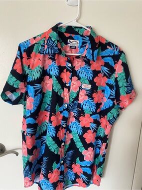 Party Shirt International Men's Tropical Shirt - Navy with Coral & Teal Floral